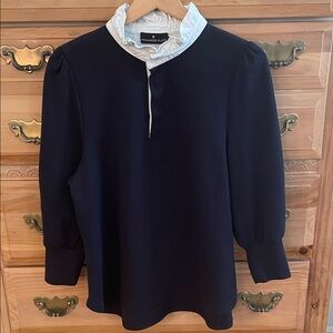 Pomander Place for Tuckernuck Navy Charlotte Terry Top with White Ruffle Collar
